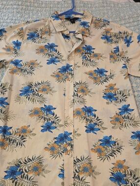 Volcom Cream Button-Down Shirt with Blue Floral Print